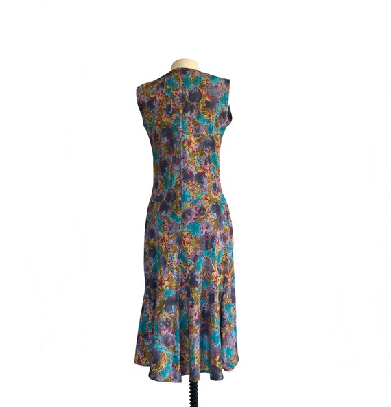 Vintage 80s abstract floral dress in purple blue … - image 7