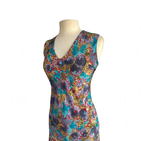 Vintage 80s abstract floral dress in purple blue … - image 3