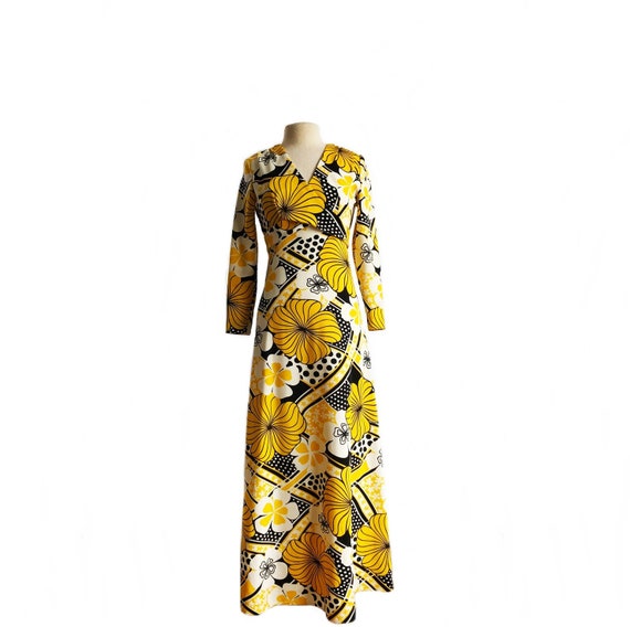yellow black floral dress