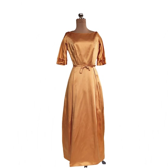 Vintage 50s Apricot Bronze Satin Gown With Bows| Party Dress - Etsy