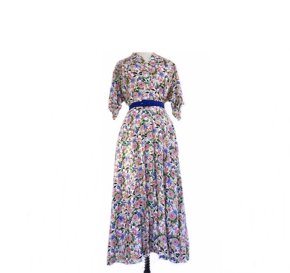 Vintage 80s floral maxi shirtdress| Chrysanthemums Flora Dress