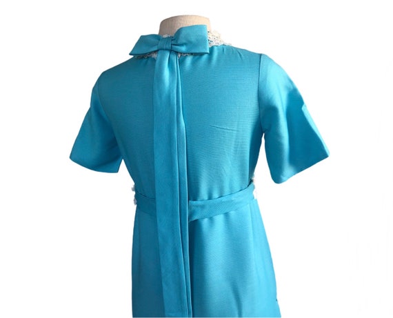 Vintage 60s aqua turquoise blue maxi dress| white… - image 9