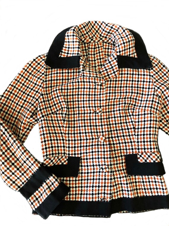 Vintage 70s brown black gingham pattern jacket/ e… - image 2