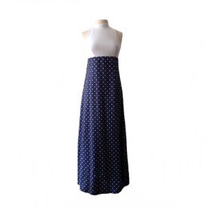 Vintage 70s polka dot navy dress/ sleeveless maxi sundress/ white bodice/ empire waist/ Bolero jacket/ summer dress/ Melissa Lane/ image 2
