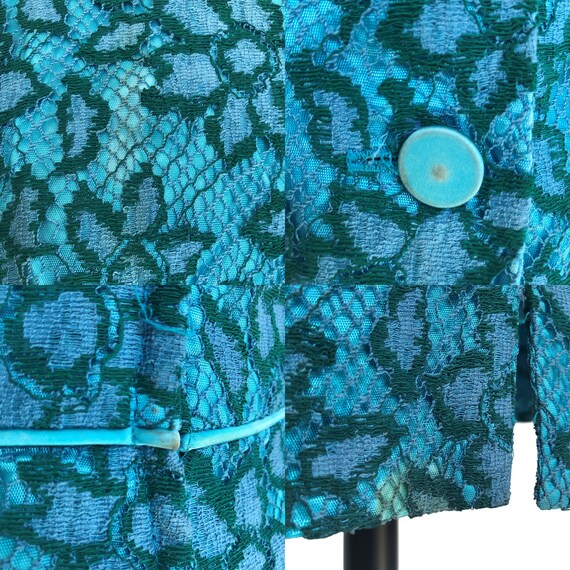 Vintage 60s green & blue floral lace sheath dress… - image 9