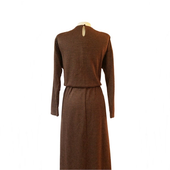 Vintage 80s brown & black houndstooth dress by Im… - image 8