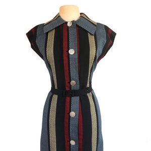 Vintage 50s striped wool sheath dress mother of pearl buttons Mad Men dress image 7