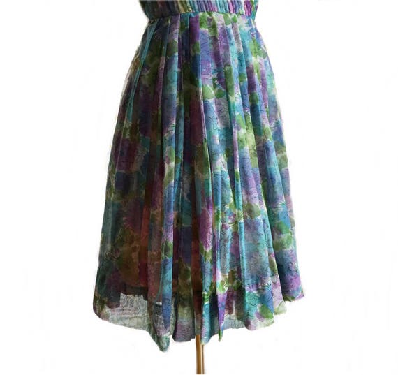 Vintage 60s floral chiffon party dress/ micro ple… - image 7