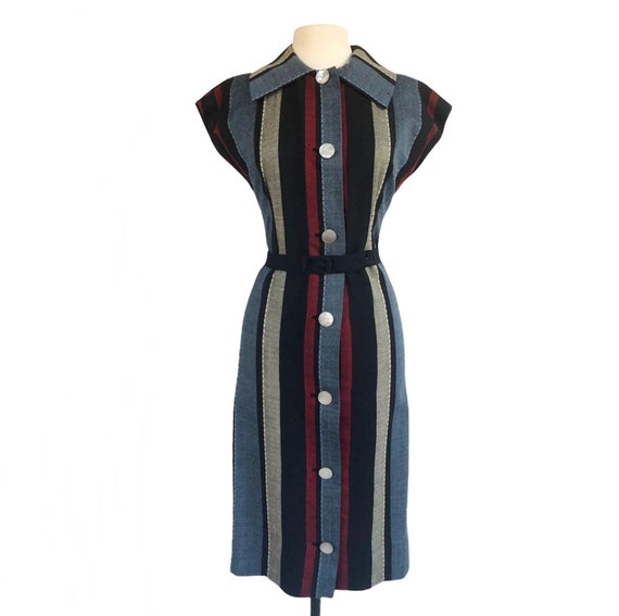 Vintage 50s striped wool sheath dress| mother of … - image 5
