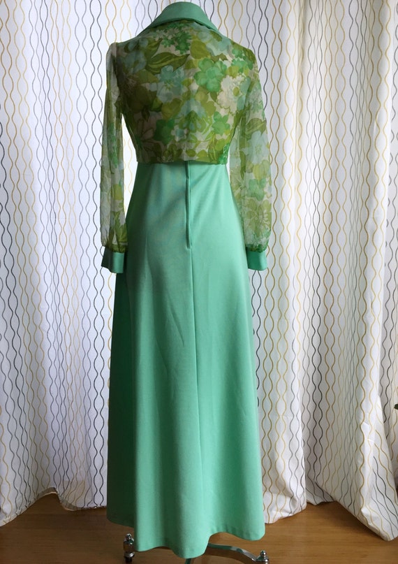 Vintage 70s mint green dress & floral chiffon bol… - image 2