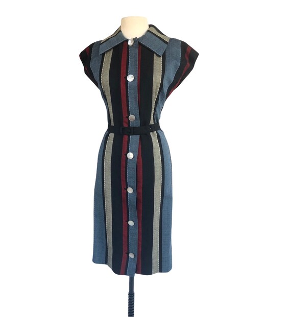 Vintage 50s striped wool sheath dress| mother of … - image 3