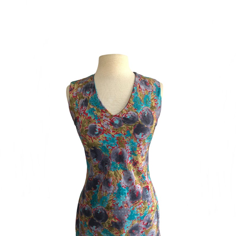 Vintage 80s abstract floral dress in purple blue red and mustard 30s inspired image 9