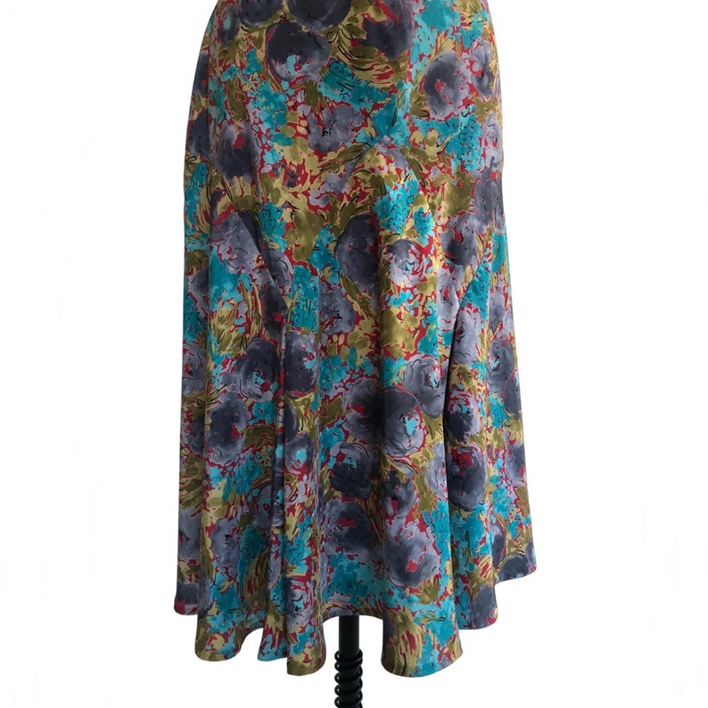 Vintage 80s abstract floral dress in purple blue red and mustard 30s inspired image 5