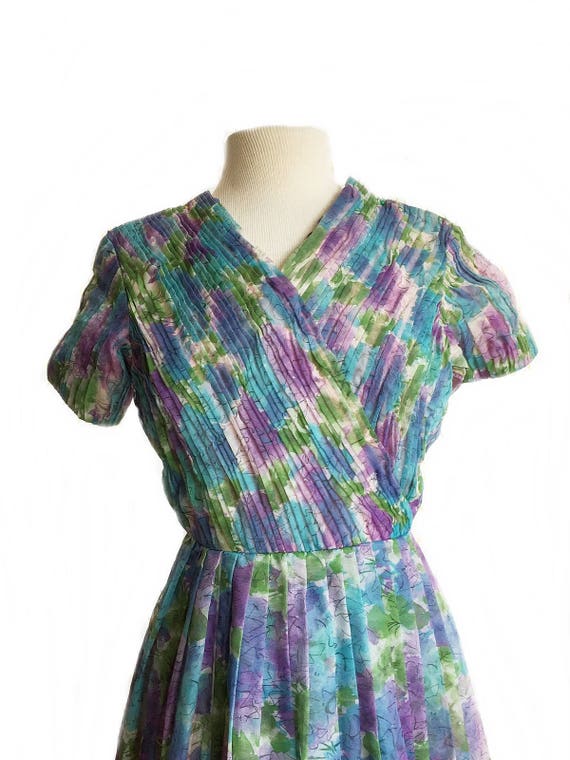 Vintage 60s floral chiffon party dress/ micro ple… - image 3