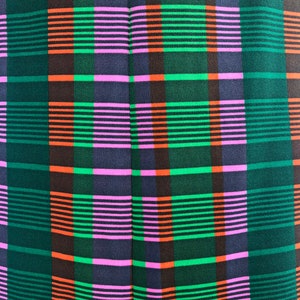 Vintage 60s green pink & orange plaid maxi dress by Leslie Fay Knits Madras style striped dress VFG image 9