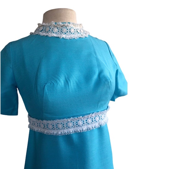 Vintage 60s aqua turquoise blue maxi dress| white… - image 4