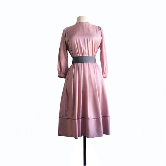 Vintage 80s ash rose pink silky pleated dress| Jo… - image 1