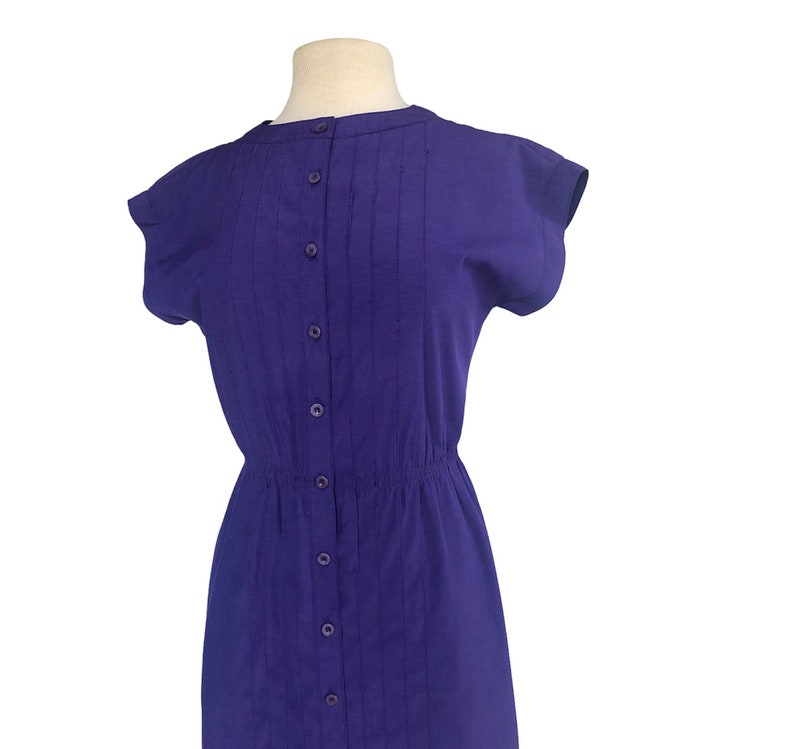 Vintage 80s purple shirt dress by Leslie Fay office dress decorative stitching VFG image 5