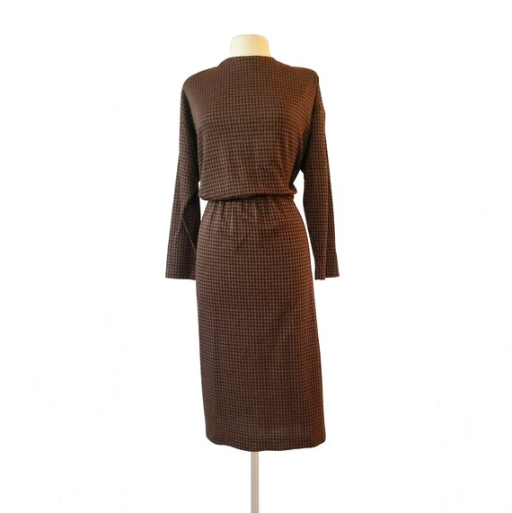 Vintage 80s brown & black houndstooth dress by Im… - image 4