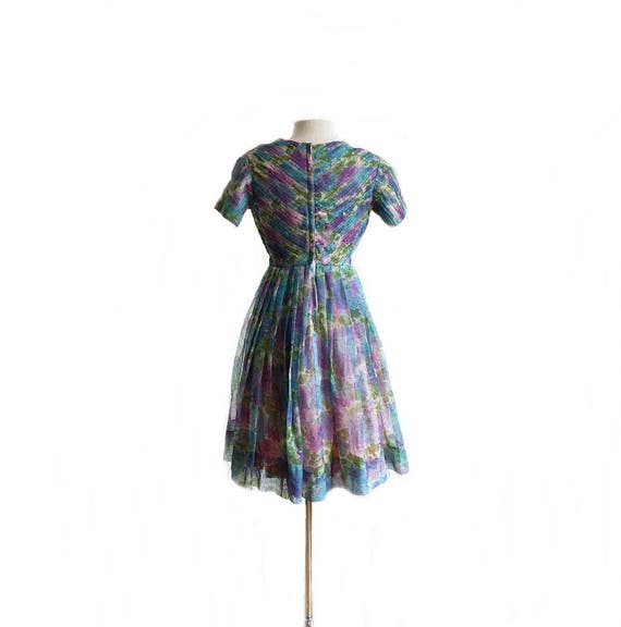 Vintage 60s floral chiffon party dress/ micro ple… - image 6