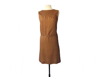 Vintage 60s brown day dress| yoke bodice| butcher cloth