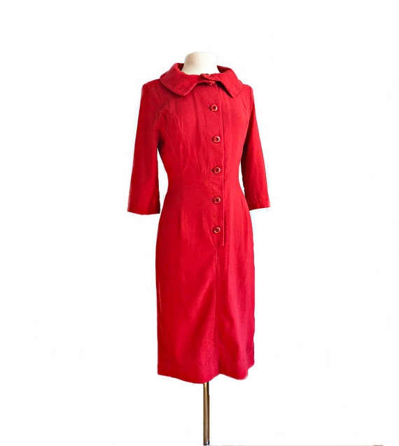 Vintage 1950s red wiggle dress/ Peck & Peck mod dress… - Gem