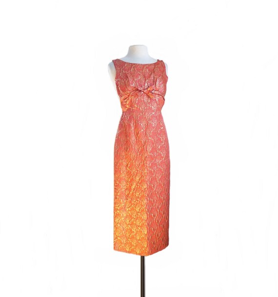Vintage 60s Coral & Gold Brocade Cocktail Dress/ XS/ Empire - Etsy