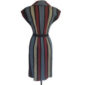 Vintage 50s striped wool sheath dress mother of pearl buttons Mad Men dress image 9