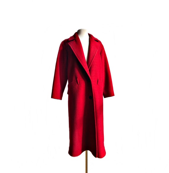 Vintage 70s red & black wool coat/ vibrant color o