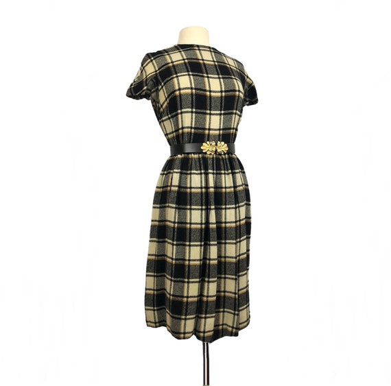 Vintage 50s plaid wool dress/ winter white black a
