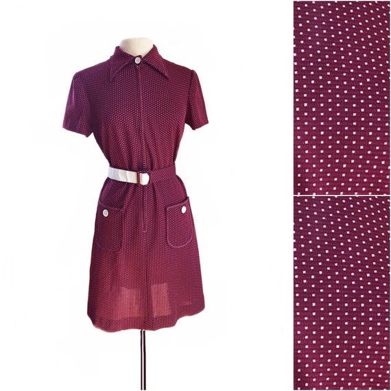 burgundy and white polka dot dress