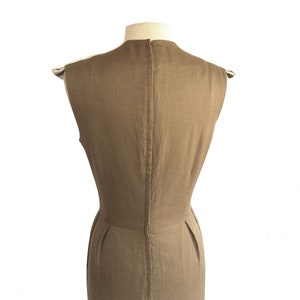 Vintage 60s Café au lait Teal Traina Sheath Dress with White Stripe Detail & Pockets image 8