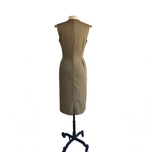 Vintage 60s Café au lait Teal Traina Sheath Dress with White Stripe Detail & Pockets image 6