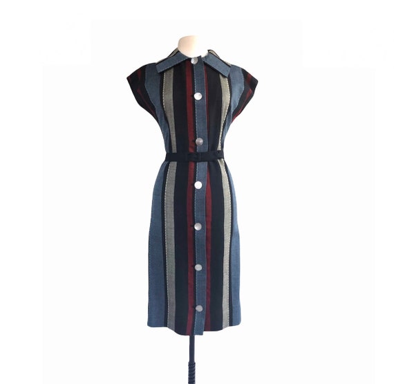 Vintage 50s striped wool sheath dress| mother of … - image 1