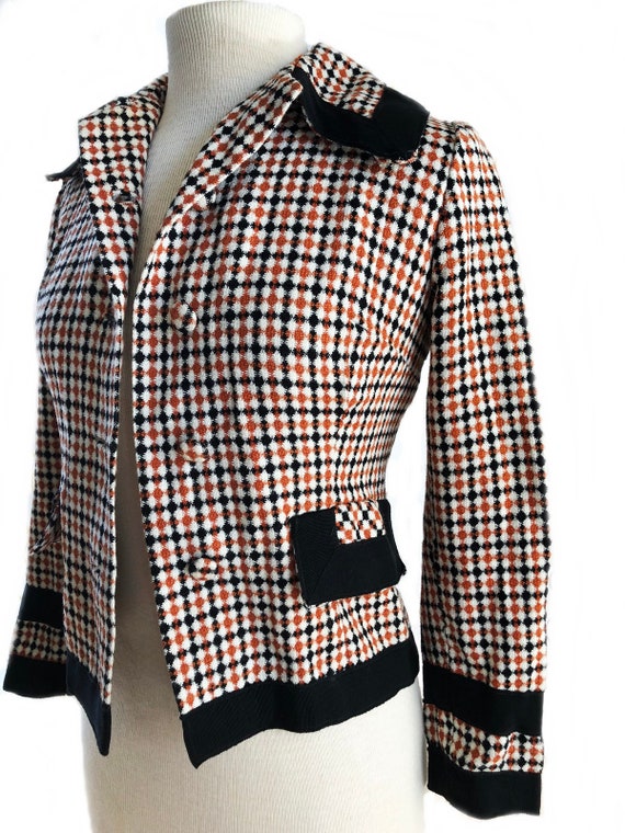 Vintage 70s brown black gingham pattern jacket/ e… - image 3