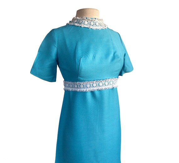 Vintage 60s aqua turquoise blue maxi dress| white… - image 6