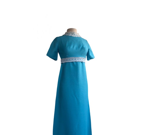 Vintage 60s aqua turquoise blue maxi dress| white… - image 2