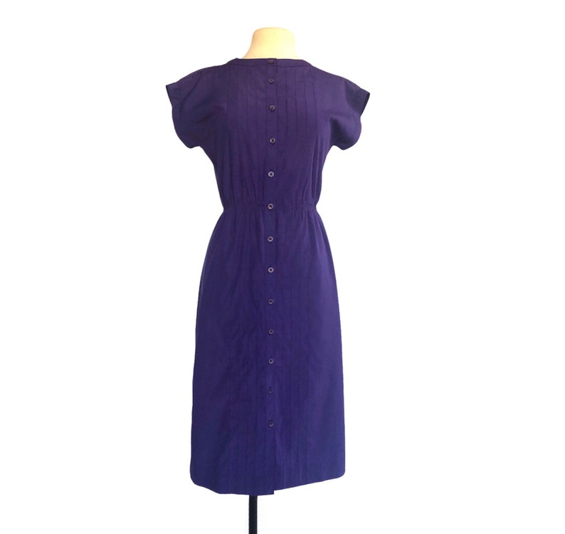 Vintage 80s purple shirt dress by Leslie Fay office dress decorative stitching VFG image 2