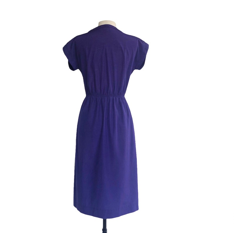 Vintage 80s purple shirt dress by Leslie Fay office dress decorative stitching VFG image 4