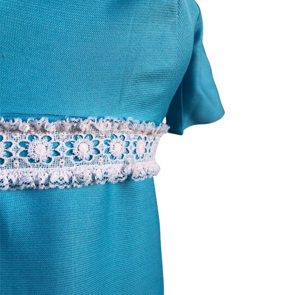 Vintage 60s aqua turquoise blue maxi dress| white… - image 5