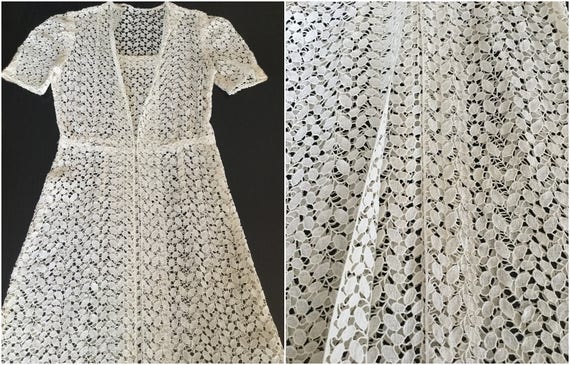 Vintage 40s lace dress/ white eyelet summer dress/