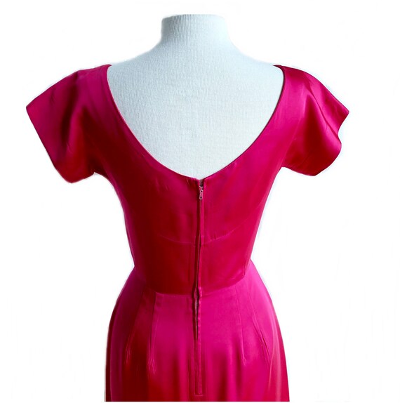 Vintage 50s magenta cocktail wiggle dress/ satin … - image 8