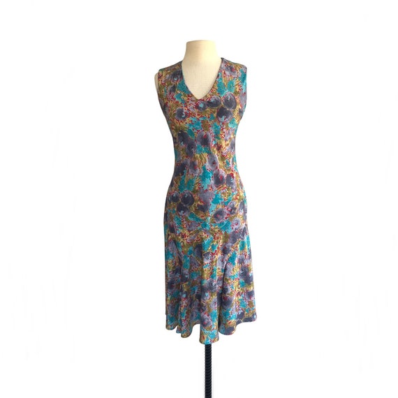Vintage 80s abstract floral dress in purple blue … - image 2
