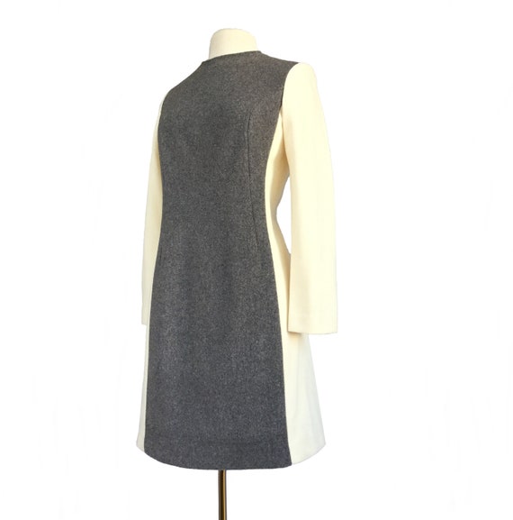 Vintage 60s wool dress & coat set with white mink… - image 5