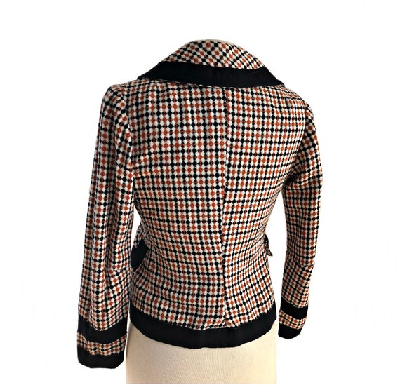 Vintage 70s brown black gingham pattern jacket/ e… - image 7