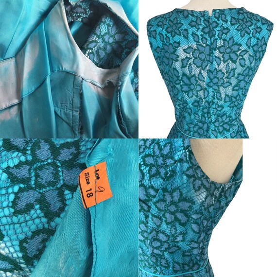 Vintage 60s green & blue floral lace sheath dress… - image 10