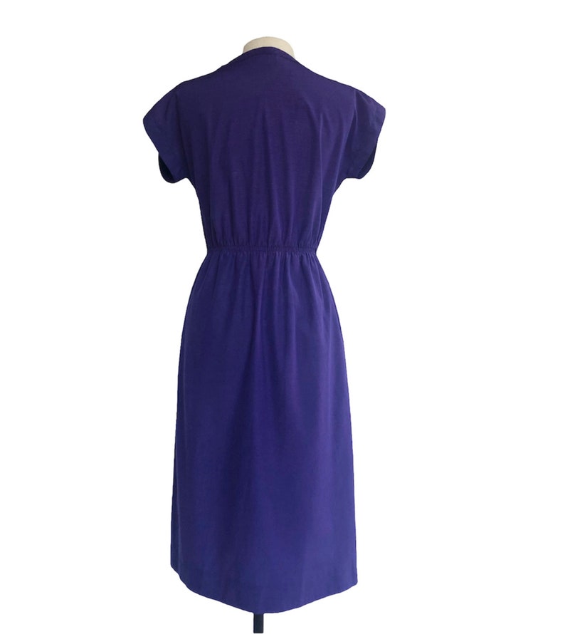 Vintage 80s purple shirt dress by Leslie Fay office dress decorative stitching VFG image 6