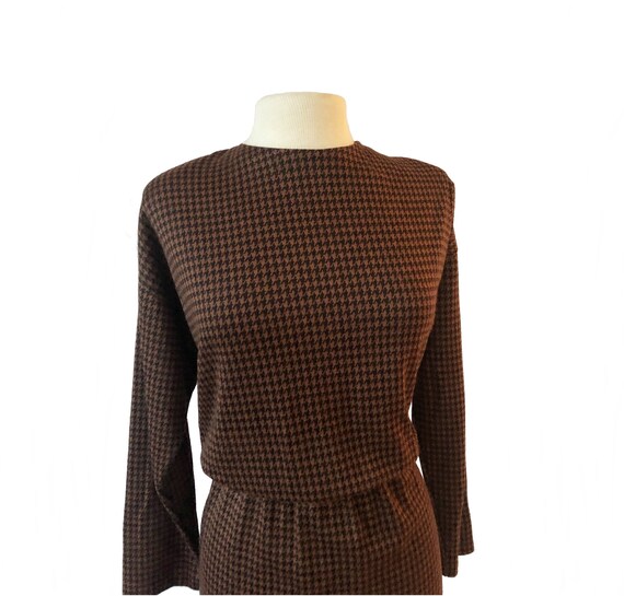 Vintage 80s brown & black houndstooth dress by Im… - image 5