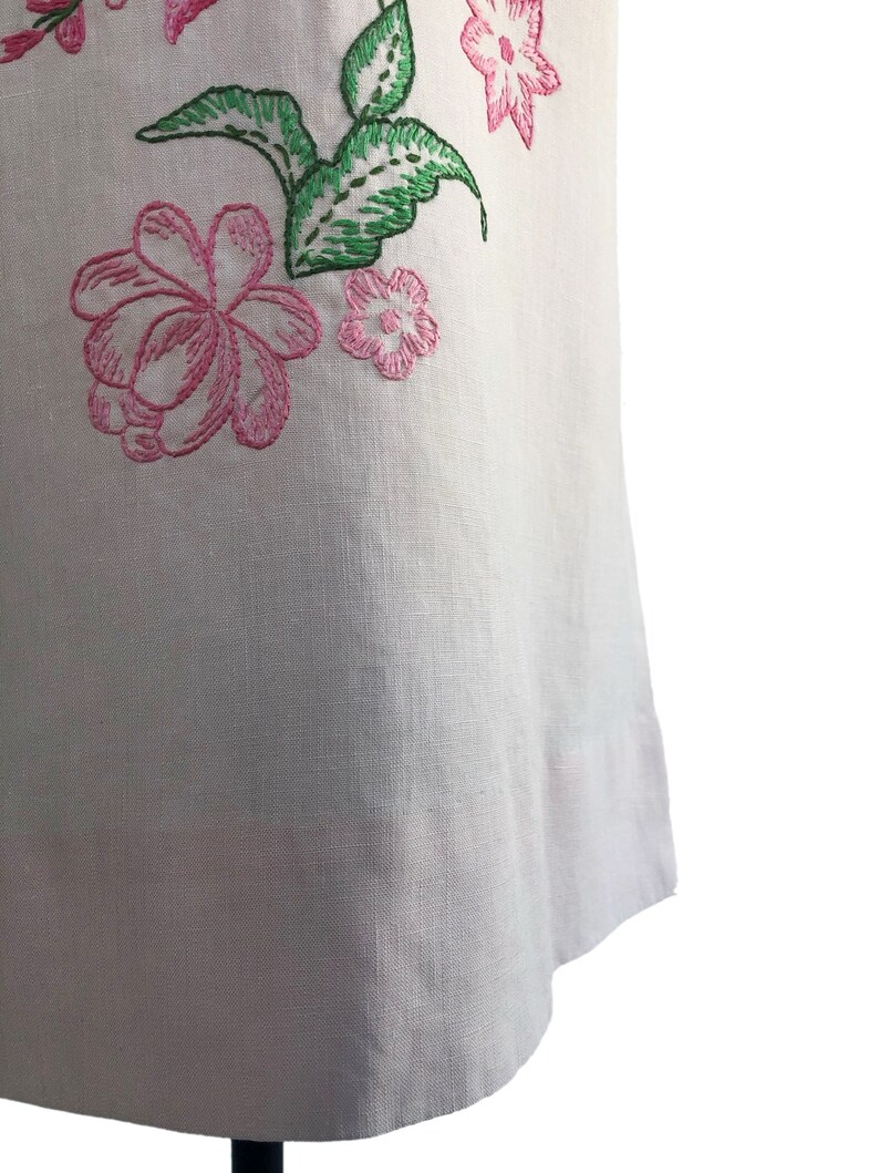 Vintage 60s pastel pink shift dress with pink & green floral embroidery Twiggy mod dress image 6