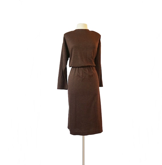 Vintage 80s brown & black houndstooth dress by Im… - image 2